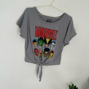 MARVEL Comics Graphic Cropped Tie Front Tee Sz L